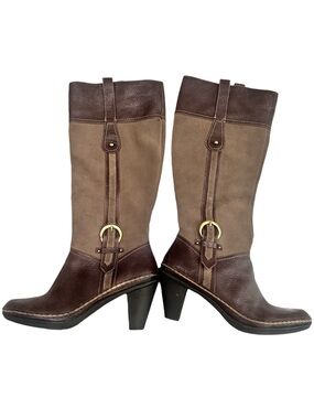 Women's Brown Two-Tone Heeled Boots Naturalizer Dandy knee-high leather suede